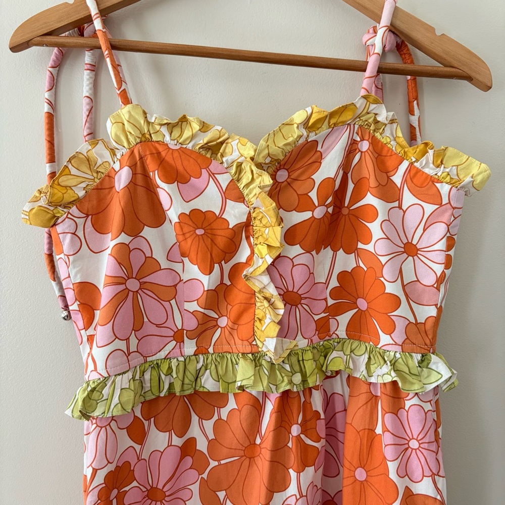 CeliaB In Bloom Dalia Dress Floral Ruffle Tie Shoulder Cotton Size Medium - Picture 6 of 16